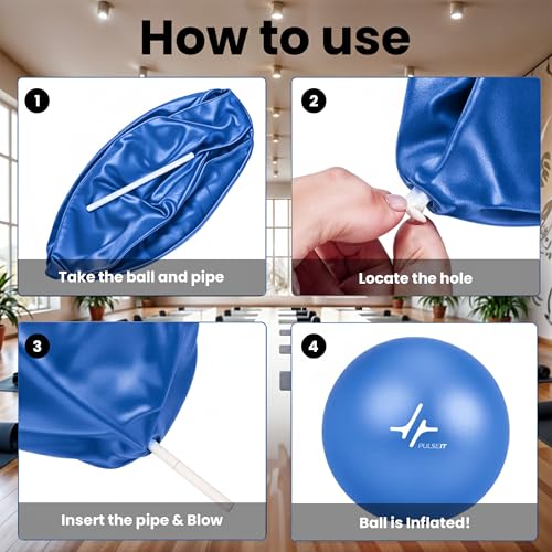 Image of PulseITOrbit Yoga Ball 25cm for Exercise, Balance & Core Strength | Anti-Burst Mini Pilates Ball for Home Workout, Yoga, Stability Training & Physical Therapy | Inflatable Soft Gym Ball (Blue)