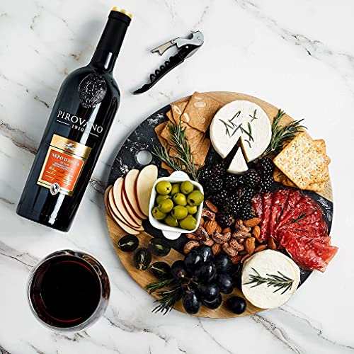 12Inch Marble Cheese Board With Acacia Wood Accent - Charcuterie Board For Two - Round Marble And Wood Cheese Board - Marble Cutting Board #TOP6