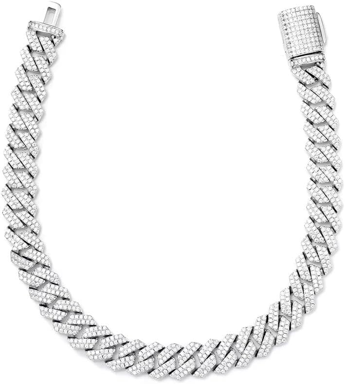 18K Gold Over 925 Sterling Silver 8MM Width Moissanite Cuban Link Bracelet, 3.65-4.25 Carat D Color VVS1 clarity Moissanite Chain,GRA Certified, One Bracelet One Certificate，Gift-Ready with Certificate & Box