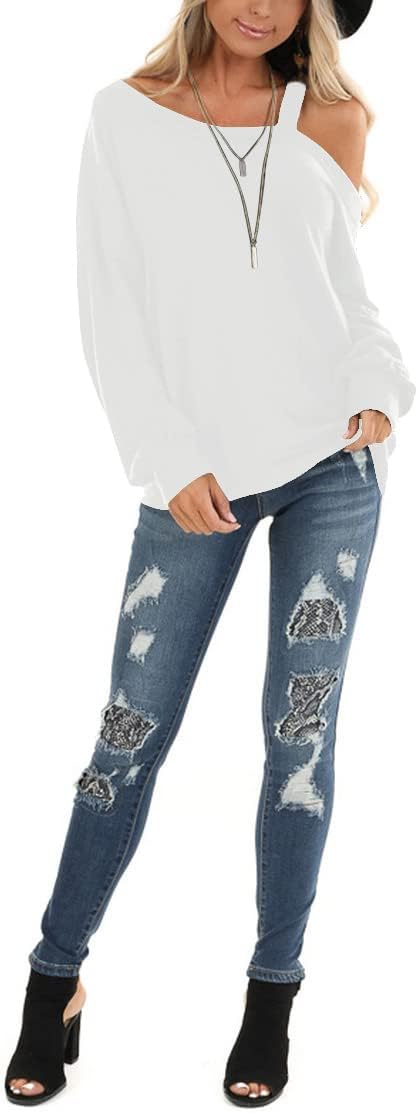 Ezbelle Womens Sweaters Oversized Long Sleeve Cold Shoulder Tops Shirt Tunic Sweatshirt - Image 2