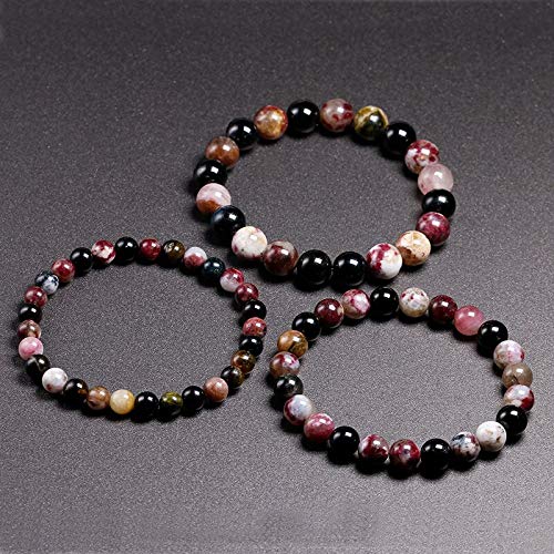 Koraliki z kamieni naturalnych, Bransoletka z mieszanego turmalinu odpowiednia dla kobiet i mężczyzn koralików kwarcowych(Beads 8mm,24cm 9.5inch)