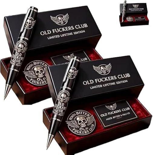 Old F*ckers Club - Bolígrafo de edición limitada, divertido bolígrafo de metal negro de alta calidad con tarjeta e insignia Old F*ckers Club, bolígrafos de metal de alta calidad atrevidos y sin | Ya disponible en tu tienda friki favorita! En mundofriki.es!