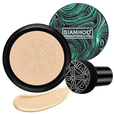 SIAMHOO Air Cushion CC Cream Base Maquillaje Cobertura Total con Mushroom Head Esponja Base de Maquillaje Cojín de Aire de Larga Duración Para Todo Tipo de Pieles 0.7oz - Ivory | Ya disponible en tu tienda friki favorita! En mundofriki.es!