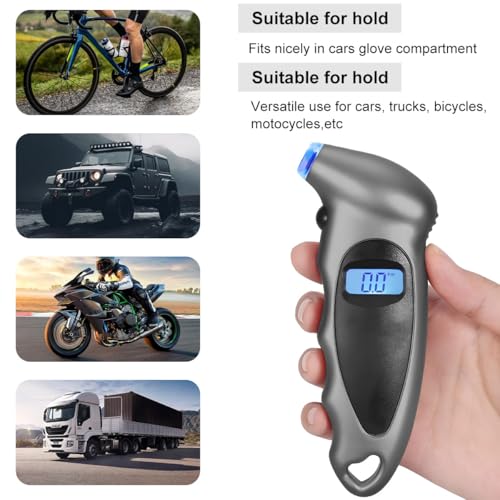 Image of KVAEY Digital Tire Pressure Gauge, 150 PSI 4 Settings Accurate Tire Gauge with Non-Slip Grip, Backlight LCD Tire Pressure Gauge Reader Checker Tool for Car Truck Bicycle Motorcycle (Gray)