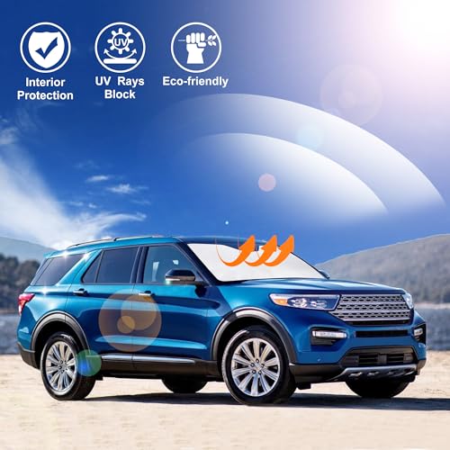 Image of Windshield Sun Shade Fit for 2020-2024 2025 2026 Ford Explorer SUV, ST XLT, Limited, Platinum Accessories Foldable Sunshade Sun Visor Protector Keep Car Cool
