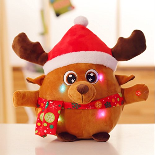 Preisvergleich Produktbild BXT Leuchtend Plüschtiere mit Singen Plüschpuppe Plüsch Weihnachtsmann Elch Weihnachtsgeschenke + Eine Kleine schwarz Beutel, 22cm