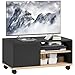 HOMCOM - Mueble de TV con ruedas y 2 frenos, 2 nichos + armario puerta 2 pasa-Fil - madera negro roble claro