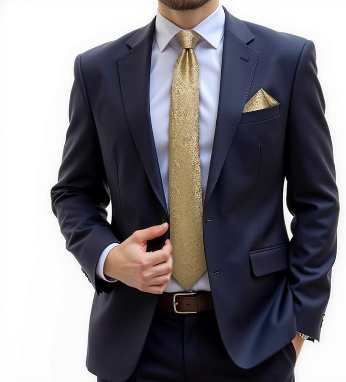 Image of DiBanGu Mens Solid Color Tie and Pocket Square Set Woven Silk Plain Necktie & Handkerchief for Men Wedding Party Formal