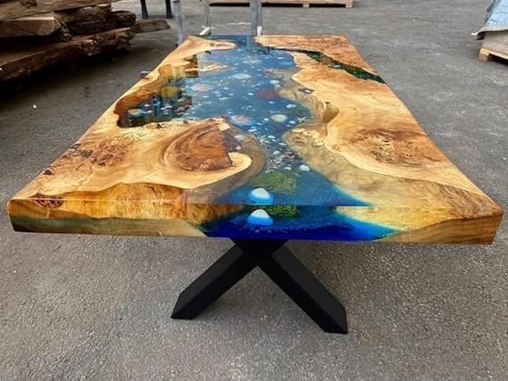 TUZECH Large Indoor Epoxy Dining Table, Resin Dining Table for 2
