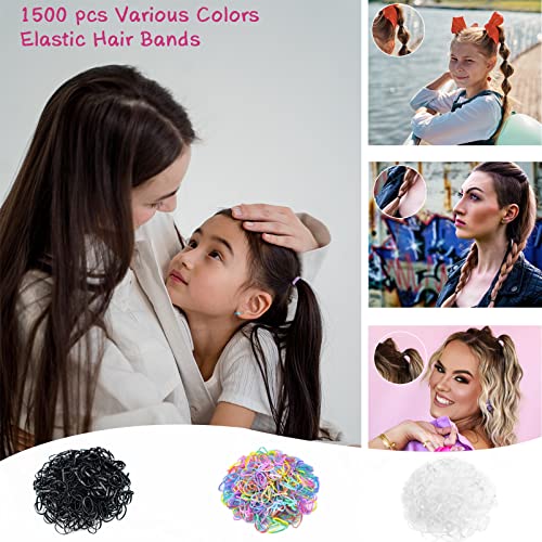 1513 Pcs Elastic Hair Bands with Hair Styling Tool, 500Pcs Colorful Small Hair Rubber Bands, 1pcs Hair Comb, 1pcs Edge Brush, 1pcs Teasing Brush, 2Pcs Hair Tie Cutters, 4pcs Hair Clips, 4Pcs Topsy Tail Hair Tools, Hair Braiding Tool Set For Kids Women - Thumbnail 3