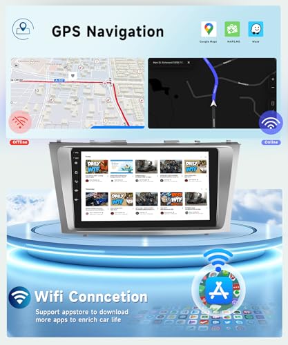 Image of Podofo 8 Core 4+64G Android Car Radio Stereo for Toyota Camry 2006-2011 with Wireless Carplay Android Auto, 9 Inch IPS Touch Screen, Android 13 GPS WiFi Bluetooth 32-Band DSP HD Backup Camera