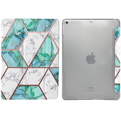 Image of DuraSafe Cases for iPad 7.9 Inch Mini 5th Gen [ Mini 5 2019 ] A2133 A2124 A2126 MUQY2HN /A MUQW2HN /A MUQX2HN /A MUU52HN /A Smart Adjustable Stand Feature Printed Sleek Design Flip Case - Marble Green