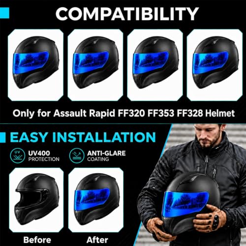 Image of PSLER Assault Rapid Stream Outer Helmet Visor - Motorcycle Helmet Face Shield Accessories Replacement for Assault Rapid Stream Outer FF320 FF353 FF328 FF800,Deep Blue