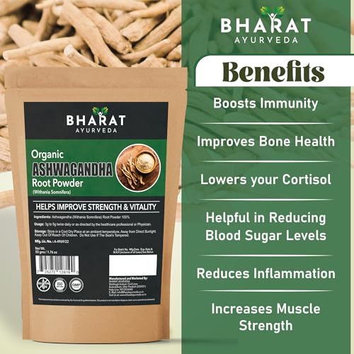 Image of Organic Ashwagandha Root Powder - Pure Herbal Supplement for Stress Relief, Energy & Immunity |Support Strength & Vitality| Pack of 1-50 g