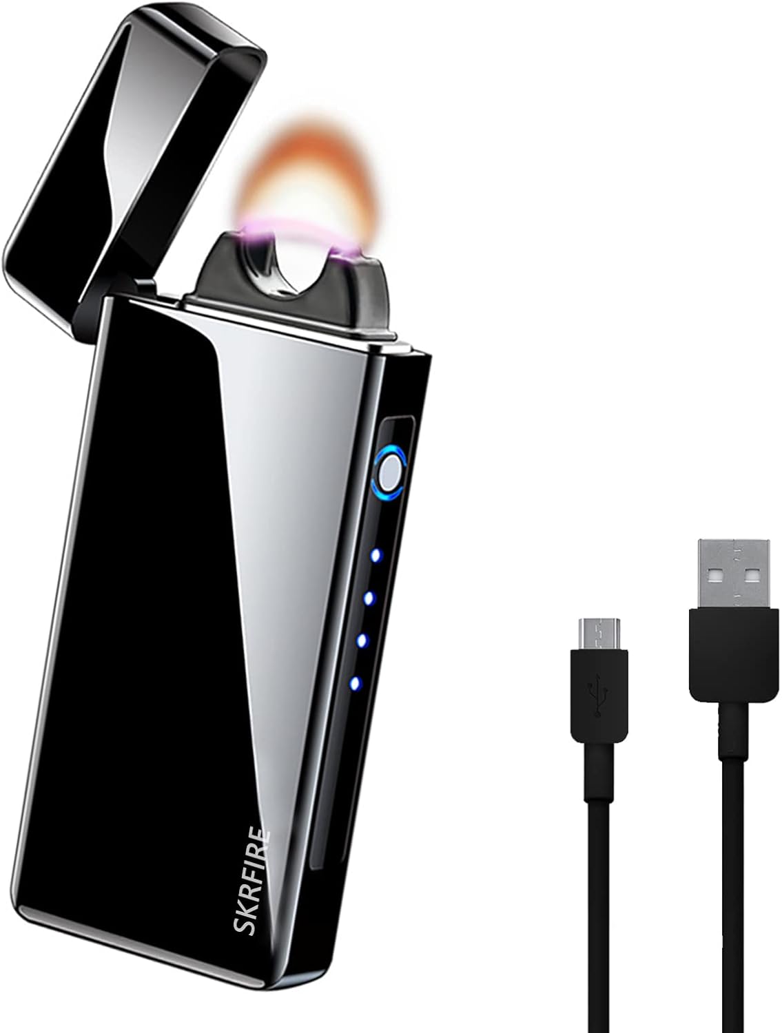 SKRFIRE High-Power Plasma Arc Lighter – USB Rechargeable Windproof Electric Lighter with Multi-Mode Flashlight, Digital Battery Display, Perfect for Camping, BBQ & Outdoor Survival (Black)