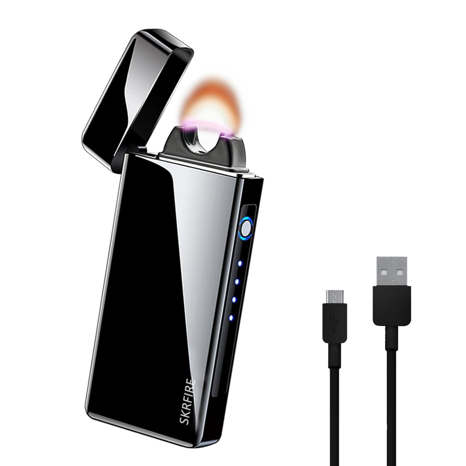 SKRFIRE Windproof Pulsed Flame Electric Lighter Plasma-Flame Arc Rechargeable USB Lighters Multi-Function Flame Lighters with Battery Indicator (Black