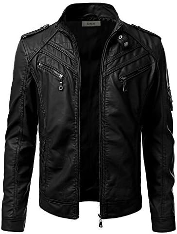 IDARBI Mens Premium Leather Bomber Jacket with Quilted Detail
