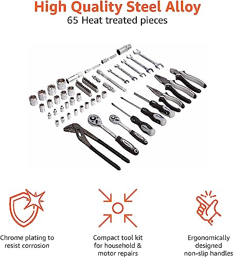 image for Amazon Basics 65-Piece General Household Home Repair and Mechanic's Ha