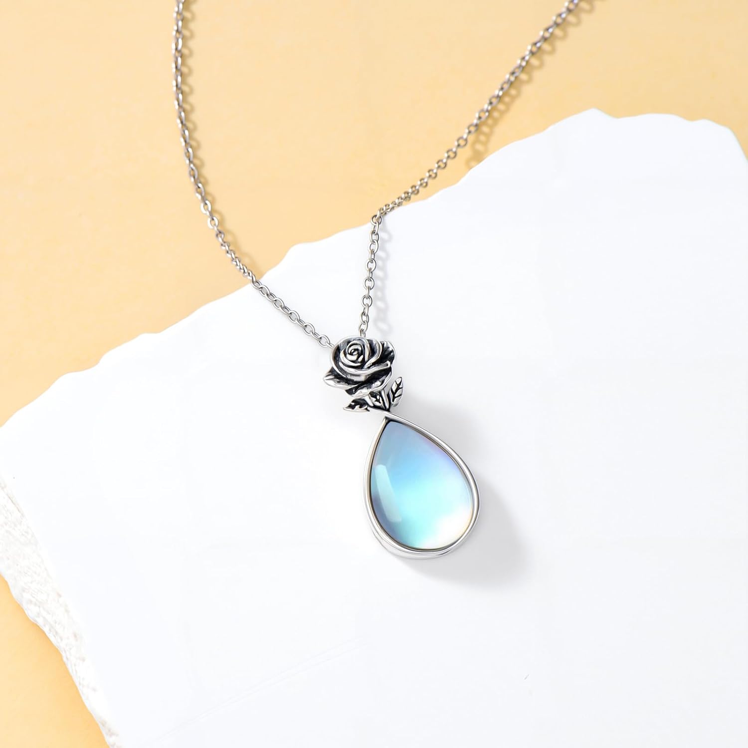 Moonstone Necklace for Women 925 Sterling Silver Moonstone Rose Flower Pendant Ladies Floral Jewelry Gifts - Image 3