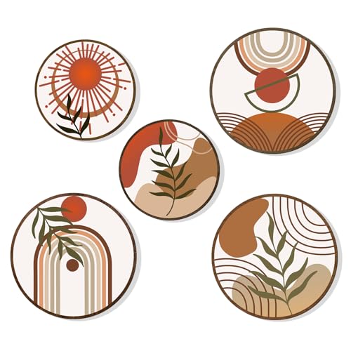 Décoration murale bohème en bois : lot de 5 suspensions rustiques et géométriques pour salon