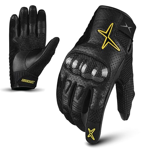 Image of RideMaxx Premium Leather Motorbike Motorcycle Gloves Touch Screen Gloves with Knuckle Protection Racing gloves Riding Gloves (Racing Yellow, M)