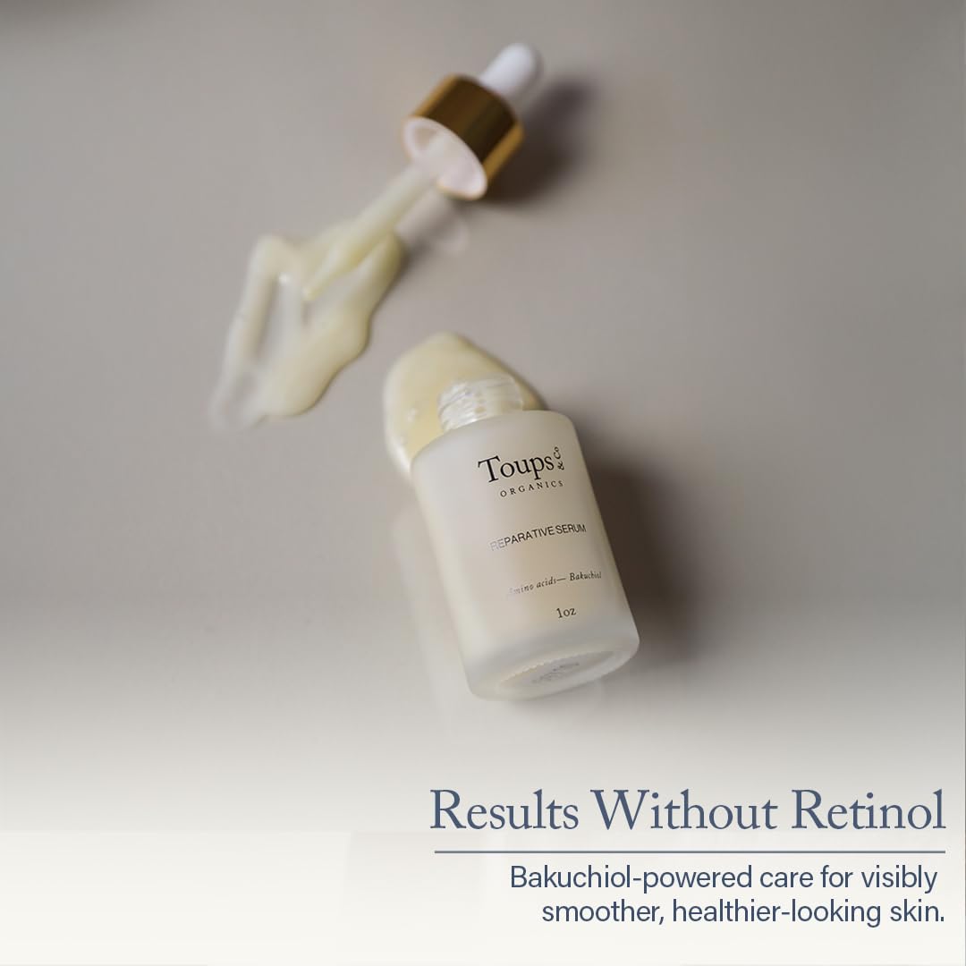 Toups & Co Reparative Serum | Bakuchiol Retinol Alternative Facial Serum | Targets Hyperpigmentation, Sun Damage & Fine Lines | With Amino Acids, Vitamins C & E | Gentle for Sensitive Skin | 1 oz