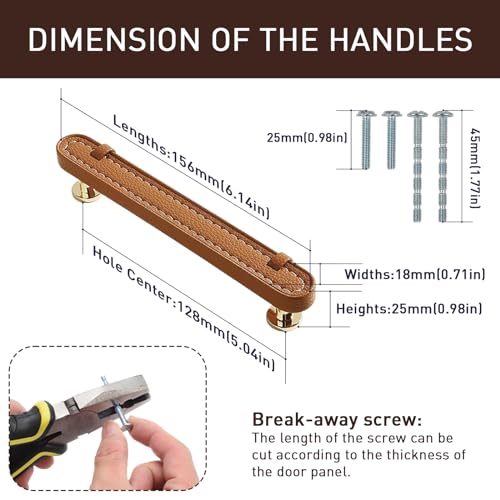 Image of 6 Pack Leather Cabinet Handle Pulls 5 inch Hand-Stitch Brown Leather Drawer Pulls Dresser Handle Pulls for Cabinets Cupboards Dressers Drawers Bedroom Leather Pulls