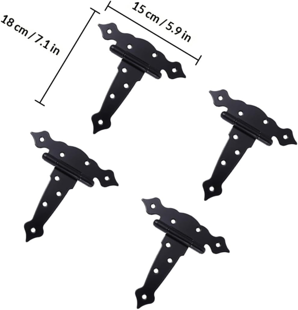 Cabilock 4pcs Black T-Shaped Heavy Duty Gate Hinges with Bearing, 6-inch Shed and Barn Door Hardware, Home Door Hinge Replacement for Exterior Gates and Fences