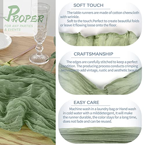 Lykoow 5 Packs Sage Green Cheesecloth Table Runner, 10Ft X 35" Sage Rustic Gauze Boho Wedding Table Runner Decoration, Wedding Table Decor Table Cloth For Wedding Party Bridal Shower Table #TOP2