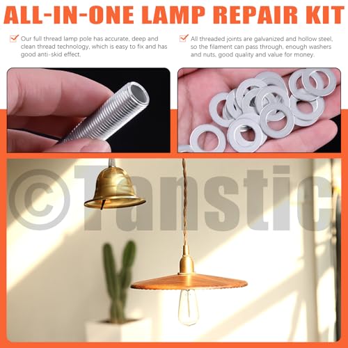 Tanstic 160Pcs Lamp Rod Threaded Rods Lamp Pipe DIY Lamp Repair Hardware Assortment Including 32Pcs 8 Sizes Lamp Pipe Nipples, 64Pcs Washers, 64Pcs Lock Nuts
