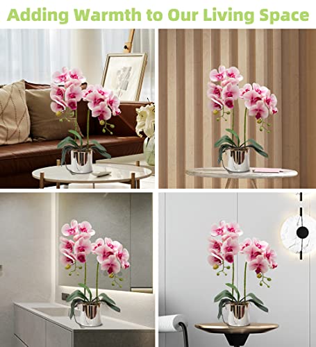 Artificial Orchid Flowers Pink Faux Orchids With Ceramic Vase Vivid Fake Phalaenopsis Flower Arrangement Gorgeous Artificial Plants For Office Desk Wedding Party Exhibition Center & Home Table Decor #TOP2