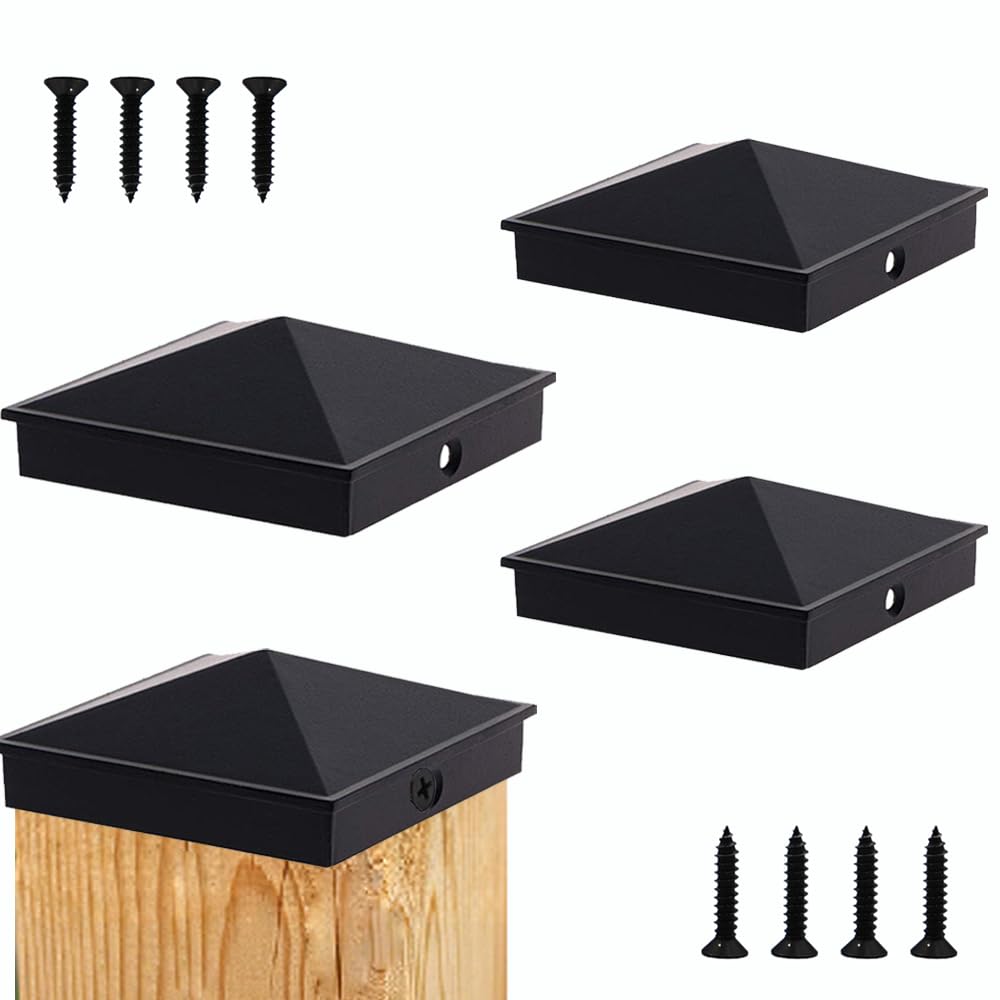 Azdele 4x4 Heavy Duty Aluminum Pyramid Post Caps Cover for 4x4