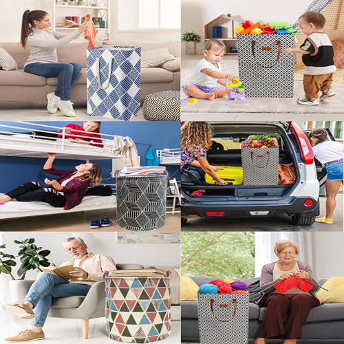 Image of Waterproof Laundry Hamper Collapsible Laundry Basket Leather Handle Laundry Bag Large Clothes Storage Toy Organization for Bathroom Bedroom Laundryroom College Dorms (LXY-888)