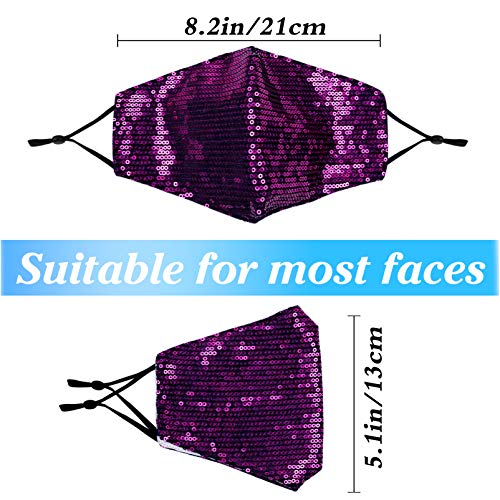 FENELY Lot de 2 masques à paillettes avec poche filtrante, masque en tissu bling avec boucles d'oreilles réglables, masque de bal masqué pour femme, Violet/Bleu, 2 Count (Pack of 1) – vue 4