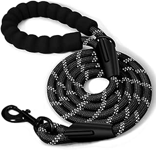 Dog Lead, 1.5m Long Dog Lead with Soft Padded Handle, Dog Leads Strong with Reflective Threads, Slip Rope Dog Lead with 1.2cm Thickness, Black Dog Training Lead for Small Medium Large Dogs
