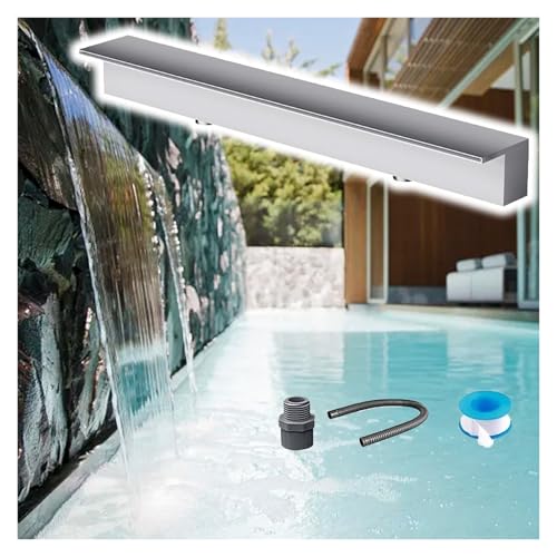 LZMZMQ All-in-1 Pond Waterfall Kit, 72" 60" 50" 48" 40" 36" 24" 18" 16" 12" Custom Pool Fountain Water Feature Spillway, Embedded Mount Spray Water Accessories(Silver,85in/216cm Wider)