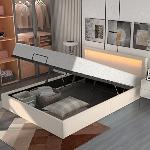 ADIBY Doppelbett mit Bettkasten Lattenrost 140x200 cm LED-Bett Polsterbett mit beleuchtetem Kopfteil in diversen Farben für Erwachsene&Jugendliche, inkl. Fernbedienung Schwarz Cover