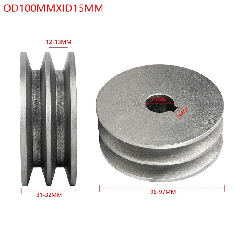 2A Double Groove Cast Iron Pulley,V-Belt Pulley,60MM 70MM 80MM 100MM 110MM 120MM A Type Belt Pulley Power Tool Accessories (OD100mmXID15mm)