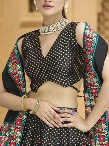 Image of PURVAJA Women's Jacquard Semi-Stitched Lehenga choli