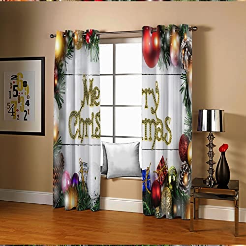 Bishilin Cortinas para ventanas con bolas de decoración navideña, cortina de interior para casa para habitación infantil, 214 x 115 cm