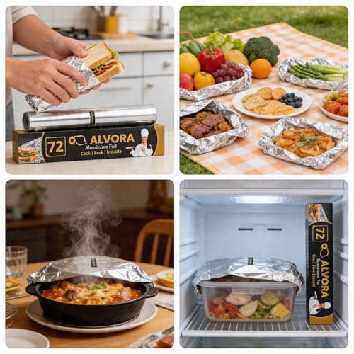 Image of Aluminium Foil Paper 72 Guaranteed Heavy Duty Durable Kitchen Foil Roll for Cooking Baking Grilling Packing and Insulating Food Safe High Quality Food Wrap Use (72)