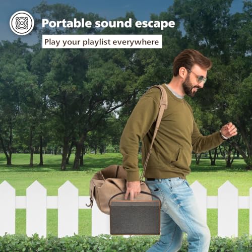 PHILIPS Audio TAS2228/94 20W 2.0 Ch Bluetooth Speaker with Retro Wooden Design, Aesthetic Look, Long Lasting Battery Life, Multipoint Connectivity - Bluetooth, USB, FM, Mic Input (Brown) - Image 6