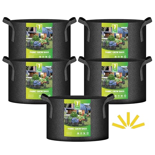 Image of iPower 5 Pack 7 Gallon Grow Bags, Garden Planting Nonwoven Fabric Pots with Reinforced Handle, Heavy Duty and Aeration Planter Pot for Tomato, Fruits, Vegetables and Flowers