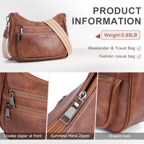 Image of KITEVIUN Crossbody Bags for Women Leather Purse Trendy Multi Pocket Shoulder Handbags with Adjustable Guitar Strap