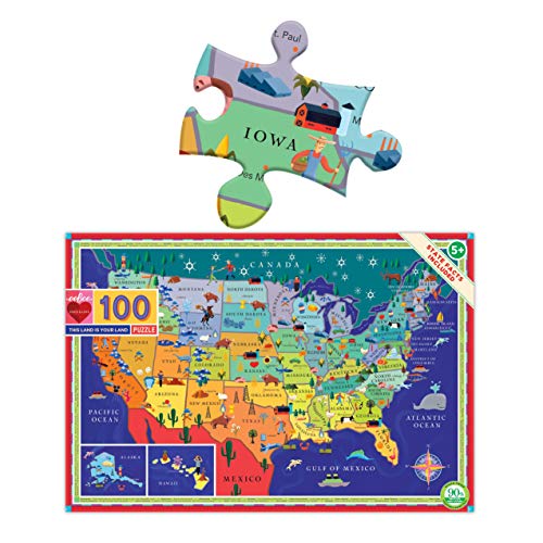 Eeboo: This Land Is Your Land 100 Piece Puzzle, Allows Children To Learn Key Industries And Wildlife Associated With Each State, Makes Learning Fun, Perfect For Ages 5 And Up #TOP1