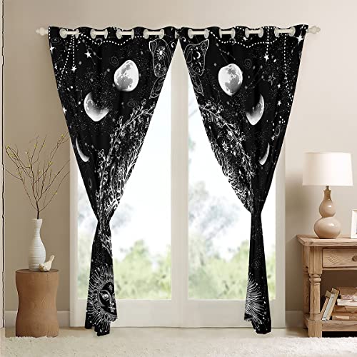 Loussiesd Sun and Moon Blackout CurtainsBohemian Tree Butterfly Curtain Psychedelic Hippie Darkening Window Dreapes for Galaxy Astrology Window Treatments W52*L90 - Image 4