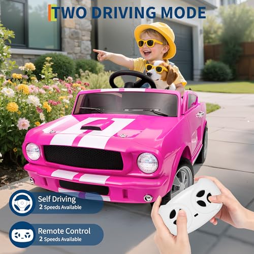 Garvee Ride on Licensed Shelby GT350, 12V Ride on Toys for Toddlers with Remote Control, Licensed Ford Shelby Kids Electric Vehicle with Safety Belt, 2 Speeds, Headlight, Upgraded Panel, Pink — view 6
