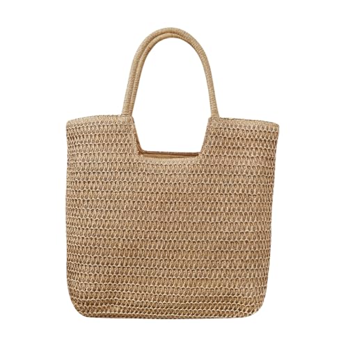 Image of Long Keeper Beach Bags for Women Summer Straw Bag with Zipper Woven Shoulder Handbag Beach Tote Bags for Travel Vacation