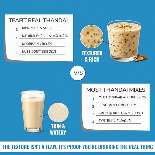 Image of TeaFit Zero Sugar High Protein Thandai Powder 200g - 18 Servings | Traditional 16 Ingredient Nuts, Seeds & Spice Blend | Ingredient Dense Summer Cooler | Add to Milk | No Artificial Flavors & Chemicals