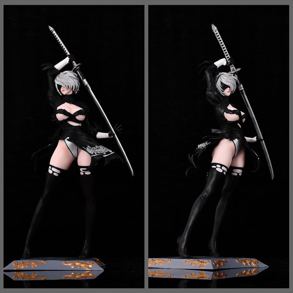 2B Figure 2B Statue Anime Figure No.2 Type B 2Byorha Figurine, 33cm Battle Damage Version Heads Replaceable, PVC Desktop Figures Decor Collectible